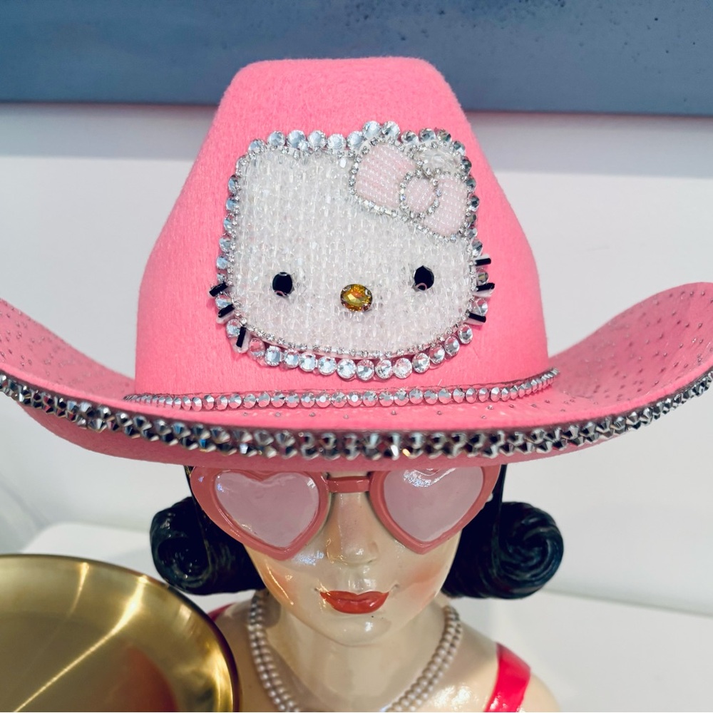 Beautiful hand rhinestoned Pink Hello Kitty Cowboy Hat